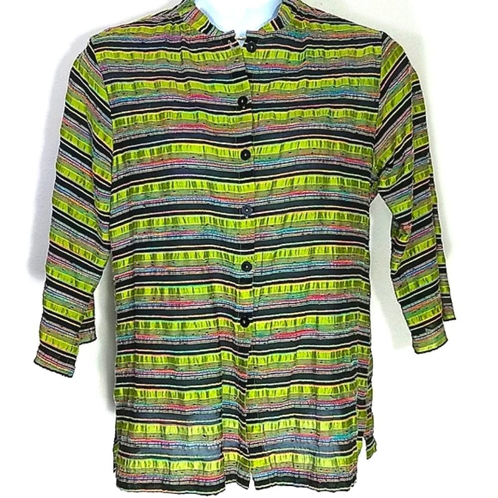Carol Turner Shirt Jacket Shacket top button down Tunic 3/4 long sleeve multicol